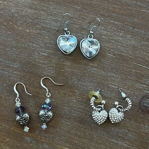 Brighton Earring Bundle (3 Pairs) • Heart Jewelry Set • Retired Silver Tone